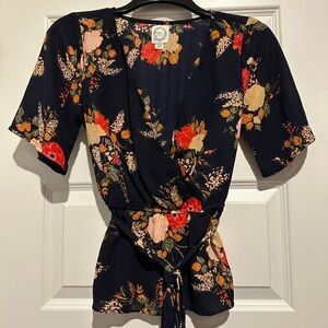 Blue Rain Navy and Red Floral Blouse XXS